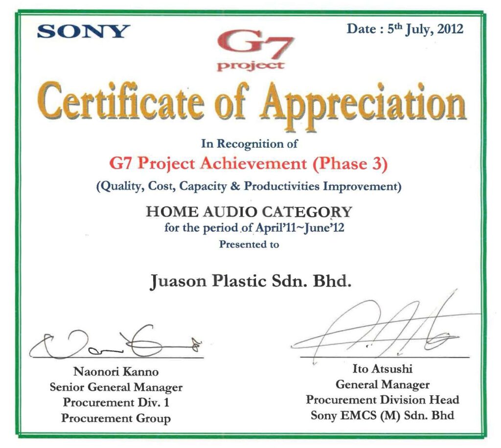G7 Project Certificate Of Appreciation Green